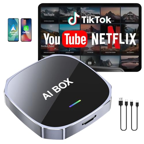 2-in-1 Wireless Apple CarPlay&Android Auto Adapter 2026, Magic AI Box Streaming Dongle Support Netflix/YouTube, Plug&Play, Car Play Wireless Adapter, Only Fit for Cars with Wired CarPlay/Android Auto