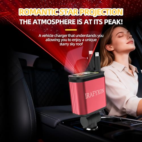 Retractable Car Charger with 31-Inch Cables 4 in 1 Fast Car Charger USB C Car Adapter with Starry Sky Light for iPhone 17 16 15 14 Car Accessories Gifts for Men Women Drivers (RED) - color: RED