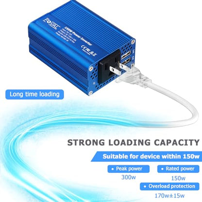 FOVAL 150W Car Power Inverter 12V DC to 110V AC Converter Vehicle Adapter Plug Outlet with 3.1A Dual USB Car Charger for Laptop Computer (Classic Blue) - color: Classic Blue