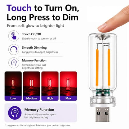 4PCS Dimmable USB Touch Control Led Night Lights, Glass Plug in USB Light Bulbs, Cute Interior Car Lights, Retro Led Ambient Lighting, Small Mood Lamp for Bedroom, Hallway, Nursery, Camping - color: red+blue+green+purple