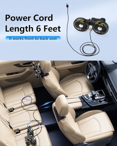 Dual Head Car Cooling Fans for Back Seat for Kids, Battery Powered Rechargeable Usb 5V/ 12V /24V Car Backseat Headrest Fan for Baby Rear Facing, Car Seat Cooler That Blow Cold Air for Vehicles - style: Battery Powered