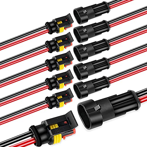 6 Kit 2 Pin Car Connector Waterproof Electrical Connector, Male and Female Way 18 AWG Wire Plug Socket Kit for Truck, Motorcycle, Boat and Other Wire Connection - size: 2-Pin