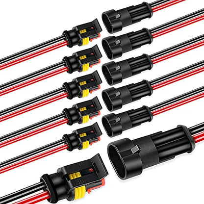6 Kit 2 Pin Car Connector Waterproof Electrical Connector, Male and Female Way 18 AWG Wire Plug Socket Kit for Truck, Motorcycle, Boat and Other Wire Connection - size: 2-Pin