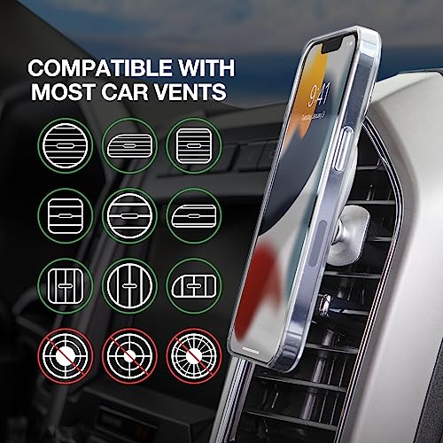 Scosche MagicMount MEMSV Elite2 Magnetic Phone Mount for Car Vent, MagSafe Phone Holder with 360° Adjustable Magnet Head, iPhone Compatible Cell Phone Stand 17/16/15/14/13/12 & MagSafe Case, Silver - color: Silver, style: MagSafe Vent