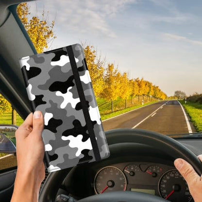 Car Registration & Insurance Card Holder Wallet, Camouflage Pattern Vehicle Document Folio for Glove Box, Auto License & ID Storage Case, Slim Multi-Slot Car Paper Organizer - color: Black White Gray Camouflage
