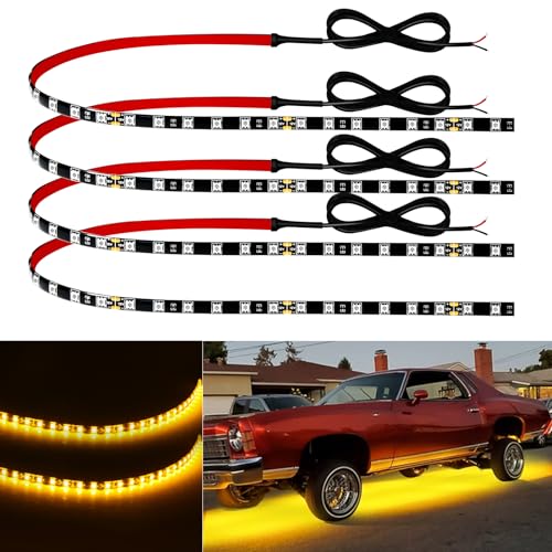 Keiurot 12V Led Light Strip for Cars 24Inch Connectable & Waterproof, 4Pack - color: Yellow Led Strip 24" Connectable