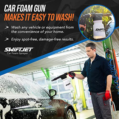 SwiftJet Car Wash Foam Gun + Microfiber Wash Mitt - Works with Any Soap - Garden Hose Car Foam Sprayer - Foam Cannon Car Wash Kit - Car Accessories Foam Blaster (Black Foam Gun with Mitt) - color: Black Foam Gun with Mitt