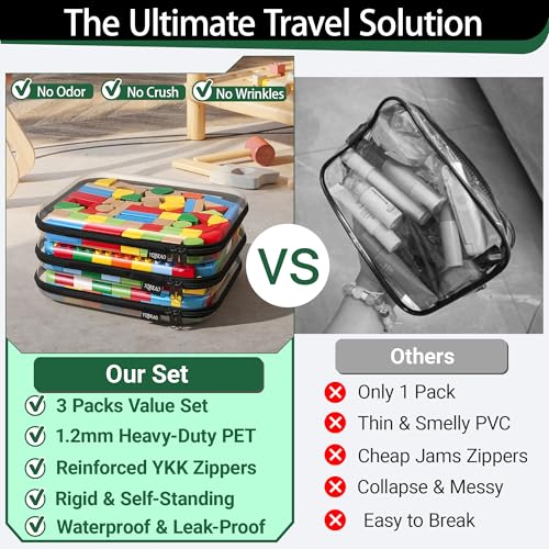 YQBRAO Clear Hard Shell Zipper Cases, 3 Large Travel Organizers, Black - color: Black, size: 3 Pack(L)