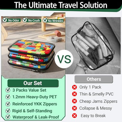 YQBRAO Clear Hard Shell Zipper Cases, 3 Large Travel Organizers, Black - color: Black, size: 3 Pack(L)