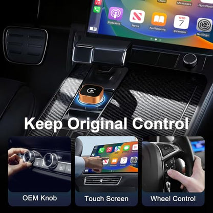 Wireless CarPlay Adapter for Apple iPhone & Android Auto, Mini CarPlay Adapter Convert Wired to Wireless,Plug & Play, Auto-Connect, No Delay, BT 5.4, 2.4G/5G WiFi [2026 Upgraded] - color: Orange