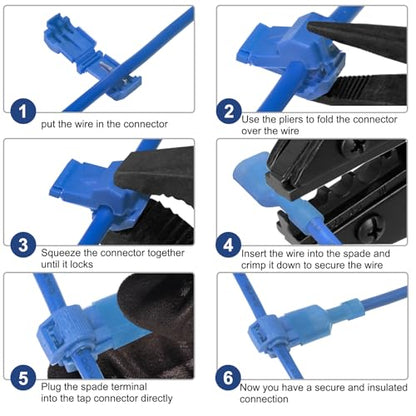 60 Pcs/30 Pairs Quick Splice Wire Terminals T-Tap Self-Stripping Nylon Fully Insulated Male Quick Disconnects for Automotive Wiring (22-10 AWG)