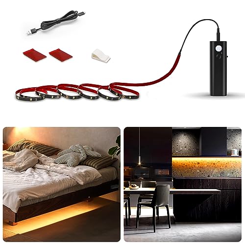 WOBANE Motion Activated LED Strip Light,6.56ft Closet Lighting Warmwhite - color: Warm White, size: 6.56ft Black