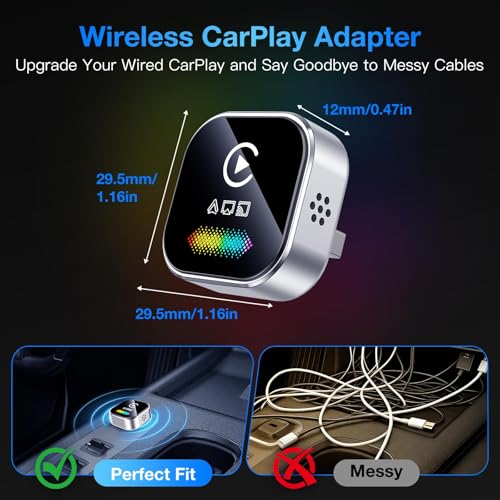 Wireless CarPlay Adapter for iPhone – 2027 4-in-1 Dongle with AirPlay & Screen Mirroring, Low Latency, 5-Second Auto Connect for Wired Cars, Includes USB A/C（Silvery）