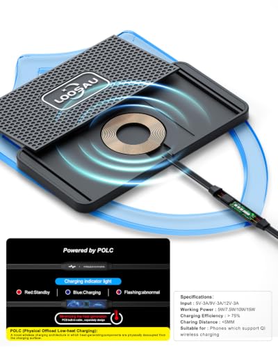 Wireless car Charger Charging pad 15w Non Slip FastCharger - color: Black-1M Cable