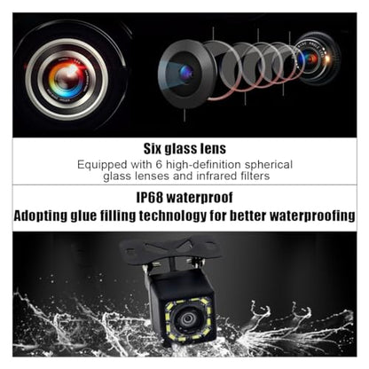 Car Backup Camera, 12 LED Night Vision Waterproof HD Rear View Camera, 170° Wide Angle Long License Plate Frame Reverse Camera for Universal Cars, SUV, Trucks, RV and More