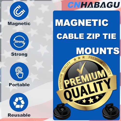 Magnet Zip Tie Mount Magnetic Zip Ties Mount Holder Strong 1-Second Magnetic Snap Installation Heavy-Duty Cable Tie Mounts for Car Boat Workshop Home Office (10pcs, D20 0.78IN)