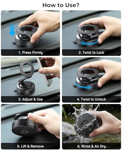 Car Phone Mount for Your Car, Magnetic Phone Holder for Car with Extendable Arm, Foldable Dashboard Phone Mount Designed for Larger Phones Compatible with iPhone 17/16/15/14/13/12