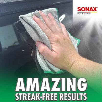 SONAX Glass Cleaning Microfiber Cloths | Lint-Free Waffle Weave Towels for Streak-Free Glass & Mirrors | Ultra-Absorbent, Non-Shedding, High Clarity Finish | 3-Pack | 451541 | 16" x 16"