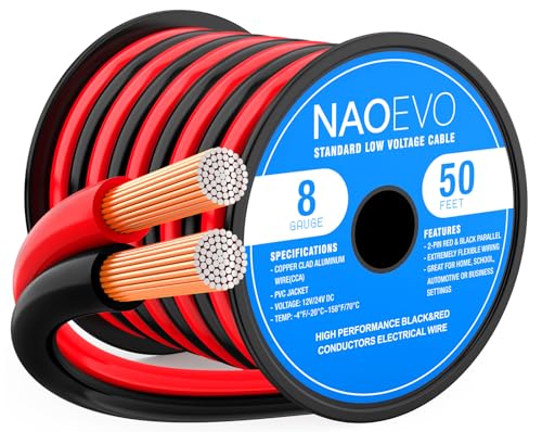 NAOEVO 8 Gauge Wire 2 Conductors, CCA Red Black Electrical Wire, 50FT - size: 50ft, style: 8AWG