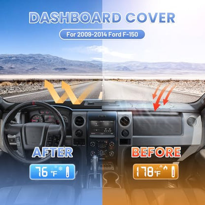 Sunsdrew Black Dash Cover for 2009-2014 Ford F150 Dashboard Cover Mat - size: 09-14 F-150Dash Cover