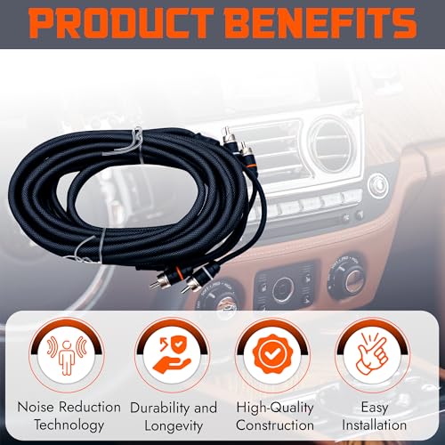Elite Audio Premium Series 17ft. 2-Channel Car Audio RCA Cable – Double Shielded, Oxygen Free Copper, Noise Reducing Audio Cable for Amplifiers, Subwoofers, Speakers, and Processors – PRM17 - size: 17' (ft), style: 2-Channel