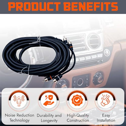 Elite Audio Premium Series 17ft. 2-Channel Car Audio RCA Cable – Double Shielded, Oxygen Free Copper, Noise Reducing Audio Cable for Amplifiers, Subwoofers, Speakers, and Processors – PRM17 - size: 17' (ft), style: 2-Channel