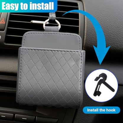 YoRise PU Leather Car Air Vent Storage Bag, Car Console Organizer (Gray) - color: Gray