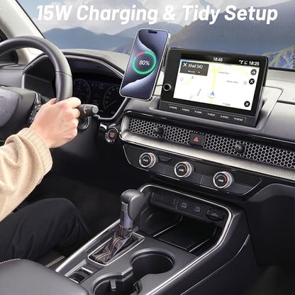 Phone Mount for Honda Civic (11th Gen,2022-2026) & Acura Integra (ONLY Fits 7"/9" Screen), 15W Wireless Car Charger, Magnetic Phone Holder, 360° Rotating, Hands Free, with Storage Box, Car Gifts - size: Honda Civic | 2022-2026