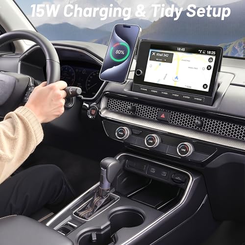 Phone Mount for Honda Civic (11th Gen,2022-2026) & Acura Integra (ONLY Fits 7"/9" Screen), 15W Wireless Car Charger, Magnetic Phone Holder, 360° Rotating, Hands Free, with Storage Box, Car Gifts - size: Honda Civic | 2022-2026