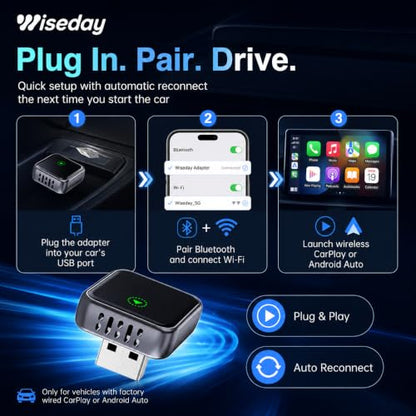 Mini WiFi 7 Wireless CarPlay & Android Auto Adapter for Wired Cars