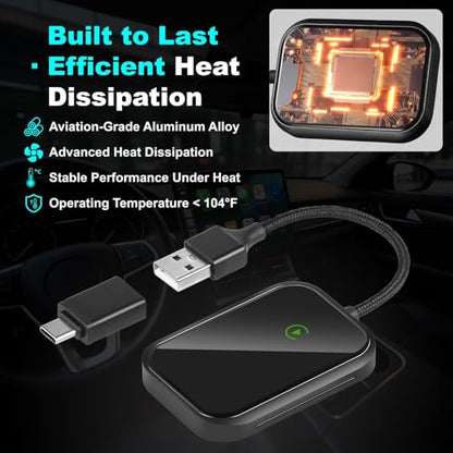 Wireless CarPlay Adapter for iPhone, Wireless Adapter USB-C, Bluetooth Connection, Auto-Switch Between Multiple iPhones, Fast & Stable, iOS 10+ (Space Black) - color: Classic Black