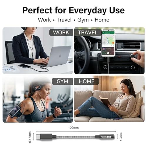 USB C to 3.5mm Hi-Res Audio Adapter, Built-in DAC, Type C to Aux Headphone Jack, Studio Quality Sound, Supports Calls, Compatible with iPhone 15 16 17, Samsung Galaxy S25 S24 S23, MacBook, iPad, Pixel