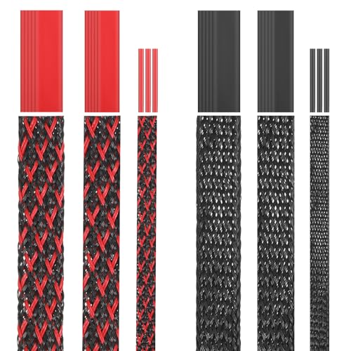 6 Roll 96ft Wire Loom Braided Cable Sleeve with 127 Pcs Tube Heat Shrinkable, Cord Covers for Pets, PET Expandable Cord Organizer for Audio Video Cable Cord USB Cable