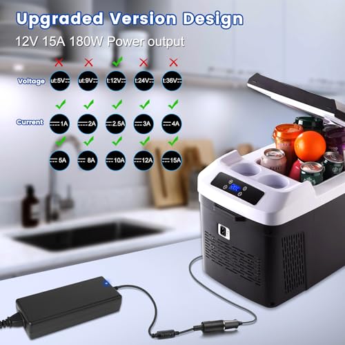 110V AC - DC 12V 컨버터 15A 180W, 담배 라이터 어댑터 벽 플러그 100-240V, 자동차 충전기 - 벽 플러그 어댑터 변압기 전원 공급 장치 대시 캠, 팽창기, 진공, 자동차 냉장고, 자동차 장치용 - size: 12V15A 180W