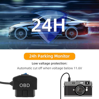 GELRHONR OBD Power Cable for Dash Camera, Micro USB OBD2 Dashcam Hardwire Kit with 24 Hours Surveillance and Acc 2 Mode 12-24 V to 5V/3A 11.5FT, for EV Hybrid Fuel Vehicles(Straight Micro USB Black) - color: Straight Micro USB Black