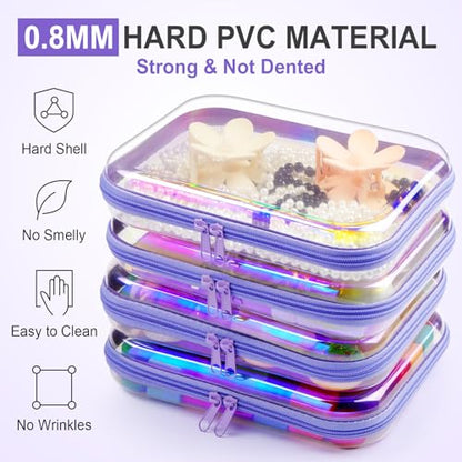 Hoolerry 4 Pcs Hard Clear Zipper Case,Clear,9.8 X 7.9 X 2 In,Purple Laser - color: Purple Laser, size: 9.8 x 7.9 x 2 in