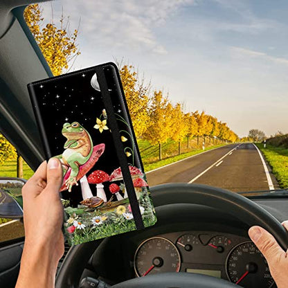 Car Registration and Insurance Card Holder, Premium PU Leather Vehicle Wallet Cover for Glove Box Car Organizer Drivers License/Cards/ID Essentials Document Holder, Aesthetic Mushroom Frog - color: Aesthetic Mushroom Frog