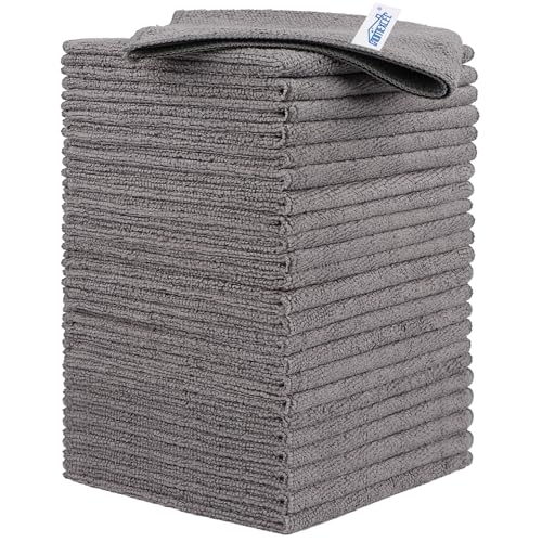 HOMEXCEL Grey Microfiber Cleaning Cloth, 24 Pack Cleaning Towels for Kitchen, Lint Free, Scratch-Free, Highly Absorbent, and Reusable Cleaning Rags for House, Window and Glass, Cars, 11.5 X11.5 inch - color: Grey