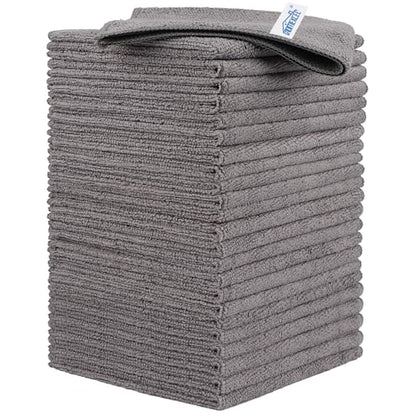 HOMEXCEL Grey Microfiber Cleaning Cloth, 24 Pack Cleaning Towels for Kitchen, Lint Free, Scratch-Free, Highly Absorbent, and Reusable Cleaning Rags for House, Window and Glass, Cars, 11.5 X11.5 inch - color: Grey