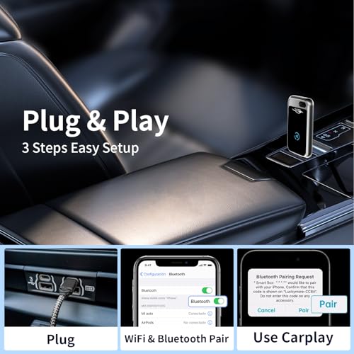 Wireless Carplay Adapter for Apple iPhone (2025 Upgraded), Convert Wired to Wireless Car Play Dongle, Mini USB Design with Extension Cable, Plug & Play Stable Connection for iOS 10+ for Car from 2016