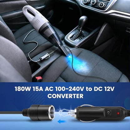 110V AC - DC 12V 컨버터 15A 180W, 담배 라이터 어댑터 벽 플러그 100-240V, 자동차 충전기 - 벽 플러그 어댑터 변압기 전원 공급 장치 대시 캠, 팽창기, 진공, 자동차 냉장고, 자동차 장치용 - size: 12V15A 180W
