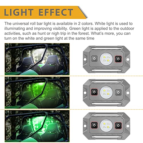 UTV Dome Light with Switch, Rfroad Lighting Universal Roll Bar Mount LED Lights Roll Cage Map Light Interior Lights for UTV ATV Golf Cart Trucks Bed RZR Polaris Off-Road - White/Green - color: Green and white