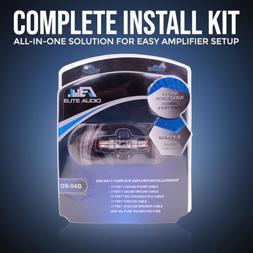 Elite Audio Entry Series Full Amplifier Install Kit - 2000W Max Power, 4-Gauge Power & Ground, Mini ANL Fuse & Holder, 17ft 2-Ch RCA Cable, 16-Gauge Speaker Wire (Model: EA-OB04G) - style: 2000W
