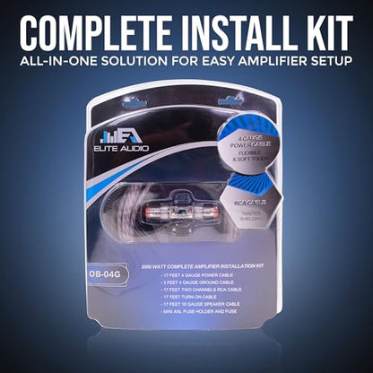 Elite Audio Entry Series Full Amplifier Install Kit - 2000W Max Power, 4-Gauge Power & Ground, Mini ANL Fuse & Holder, 17ft 2-Ch RCA Cable, 16-Gauge Speaker Wire (Model: EA-OB04G) - style: 2000W