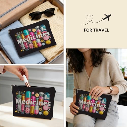 Medicine Makeup Bag, Colorful Medical Themed Cosmetic Bags Zipper Pouch - color: Multicolor 057