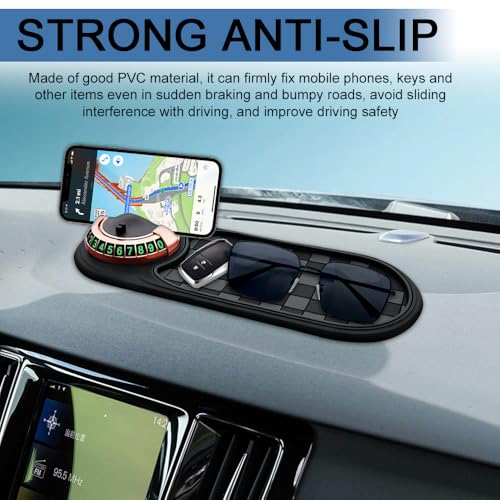 Multifunction Car Anti-Slip Mat, Car Anti Slip Mat Phone Holder, Dashboard Mobile Phone Holder with Temporary Parking Number, Rotatable Dashboard Mat for Sunglasses Keys Gadgets (Gray+Gold) - color: Gray+Gold
