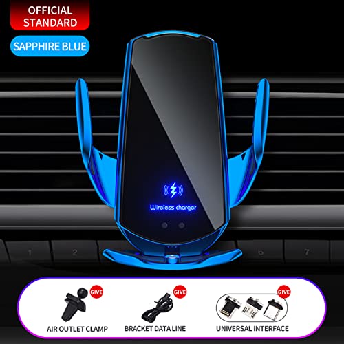 Wireless Car Charger Automotive Electric Induction 15W Wireless Charger Car Vent Mount Bracket Fast Charging Auto-Clamping Car Phone Holder Mount Air Vent Phone Holder (Blue) - color: Blue