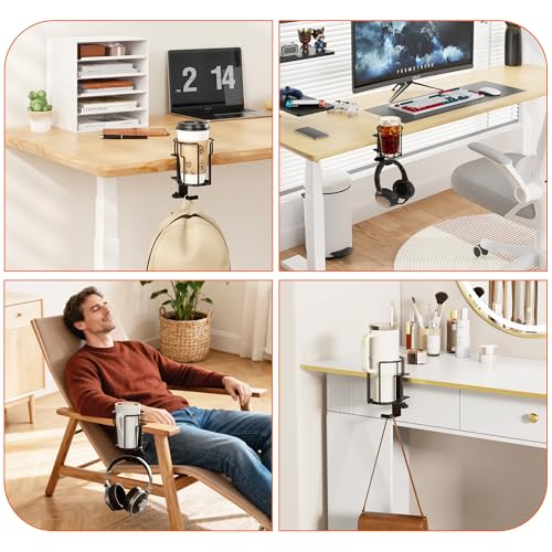 Large Desk Cup Holder, 2-in-1 Clip On Cup Holder with Headphone Hook, Heavy-Duty Metal Drink Holder for Insulated Tumblers, Big Water Bottles, Fits Office Desk Organizer, Dorm, Gaming Setup (1 Pack) - color: Black- 1 Pack