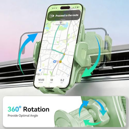 Car Vent Phone Holder [Thick Cases Friendly] Universal Phone Mount for Car with Metal Hook & Wide Clamp, Green Car Phone Holder Mount Compatible with iPhone 17 Pro Max 15 14 13 Samsung S25 (Sage) - color: Sage
