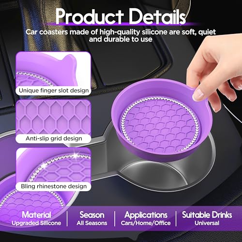 Amooca 2-Pack Car Cup Holder Coaster Bling Crystal Rhinestone Car Interior - color: Purple, size: 2 Pack